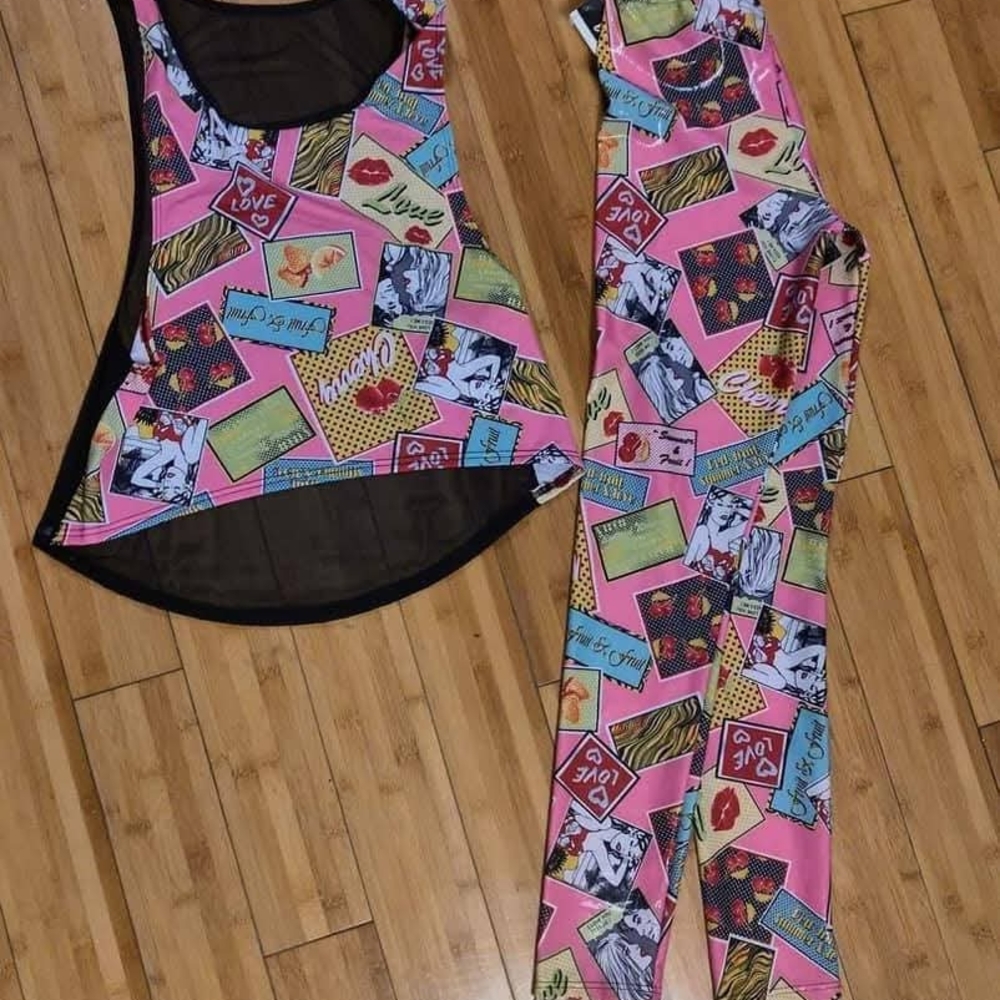Colorful Graphic Tank and Leggings Set